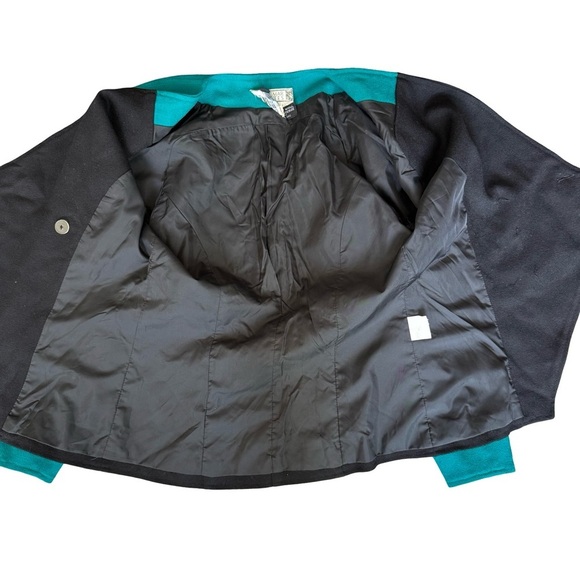 Vintage Beamer Teal and Black Women's Colorblock 80s 90s Wool Blazer Size 6P - Picture 8 of 15